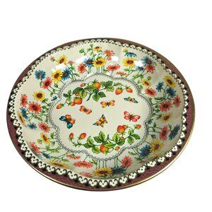 Vintage Daher Decorated Ware Strawberry Butterfly Floral Tin Metal Bowl England